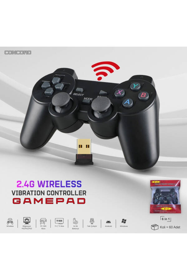 Concord 6IN1 2.4G Wi-Fi simsiz Android TV / PC moslashuvchan vibratsionli USB joystick gamepad. - 10