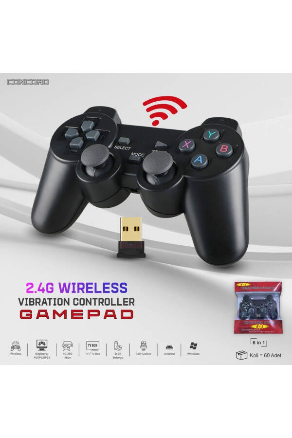 Concord 6IN1 2.4G WiFii Simsiz Android TV / Kompyuter Moslashtirishga Moyil Vibratsion USB Joystick O'yin Klaviturasi - 5