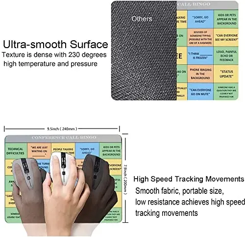 Conference Call Bingo Mouse Pad, Shaxsiy Mouse Mat Suv o'tkazmaydigan Sirpanmaydigan Rezina Asosli Mousepadlar Ofis Uy uchun - 5