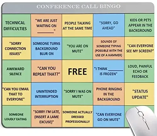 Conference Call Bingo Mouse Pad, Shaxsiy Mouse Mat Suv o'tkazmaydigan Sirpanmaydigan Rezina Asosli Mousepadlar Ofis Uy uchun - MODAZONE