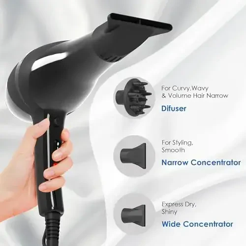 Conhaze Soch Quritgich, Jingalak Sochlar uchun Diffuzerli Professional Ionli Soch Quritgich, 2400W Kuchli Tez Quriydigan Soch Quritgich Ayollar va Erkaklar uchun Uy Saloni Soch Turmagi, Doimiy Haroratli Kam Shovqin - 4