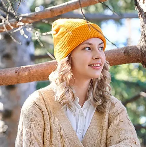 Connectyle Classic ikki qavatli trikotaj shapka Issiq qalin akril qishki shapkalar Kundalik manjetli shapkalar Erkaklar va ayollar uchun soat shapka - 2