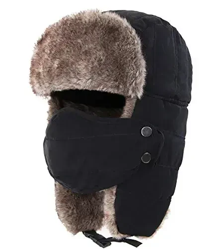 Connectyle Men's Trooper Trapper Hat Warm Winter Hats with Removable Face Mask Earflaps Faux Fur Hunting Outdoor Hat 