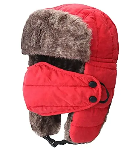 Connectyle Men's Trooper Trapper Hat Warm Winter Hats with Removable Face Mask Earflaps Faux Fur Hunting Outdoor Hat - 1