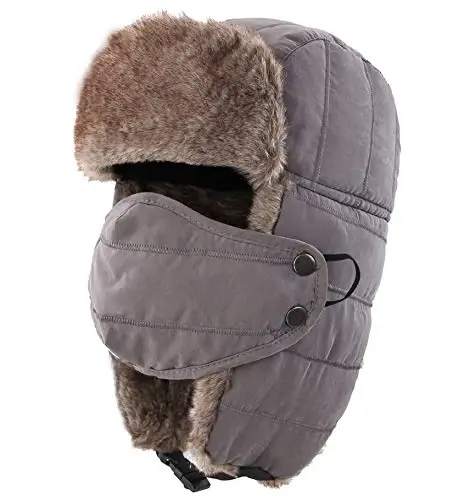 Connectyle Men's Trooper Trapper Hat Warm Winter Hats with Removable Face Mask Earflaps Faux Fur Hunting Outdoor Hat - 1