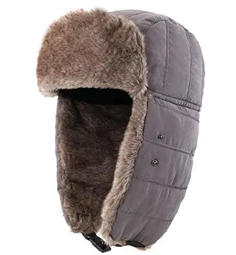 Connectyle Men's Trooper Trapper Hat Warm Winter Hats with Removable Face Mask Earflaps Faux Fur Hunting Outdoor Hat - CONNECTYLE (1)