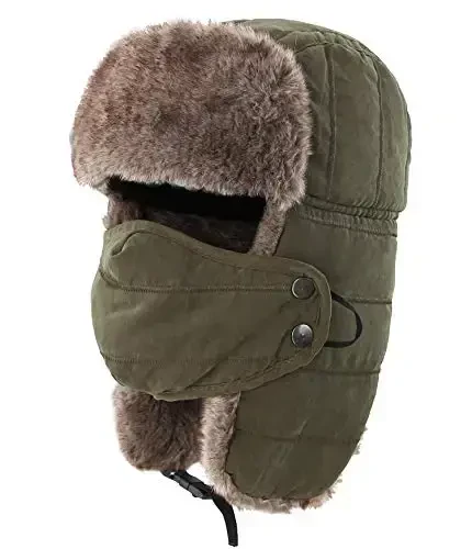 Connectyle Men's Trooper Trapper Hat Warm Winter Hats with Removable Face Mask Earflaps Faux Fur Hunting Outdoor Hat - 1