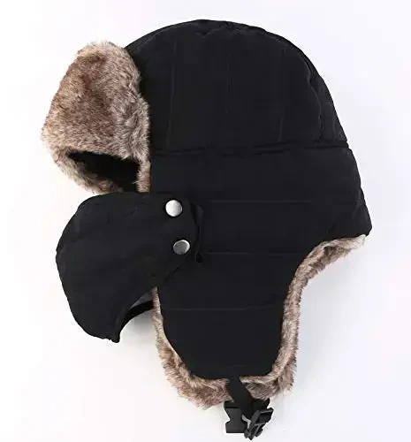 Connectyle Men's Trooper Trapper Hat Warm Winter Hats with Removable Face Mask Earflaps Faux Fur Hunting Outdoor Hat - 3