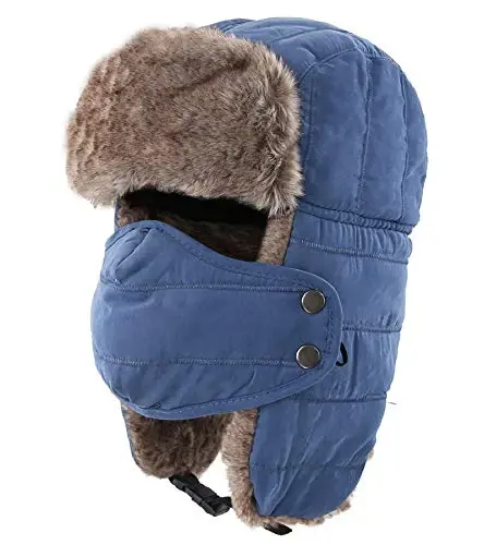 Connectyle Men's Trooper Trapper Hat Warm Winter Hats with Removable Face Mask Earflaps Faux Fur Hunting Outdoor Hat 
