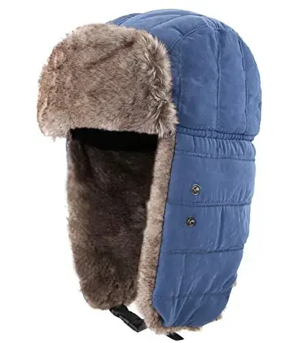 Connectyle Men's Trooper Trapper Hat Warm Winter Hats with Removable Face Mask Earflaps Faux Fur Hunting Outdoor Hat - CONNECTYLE (1)