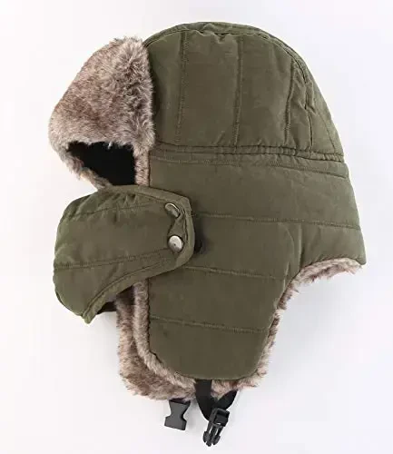 Connectyle Men's Trooper Trapper Hat Warm Winter Hats with Removable Face Mask Earflaps Faux Fur Hunting Outdoor Hat - 3