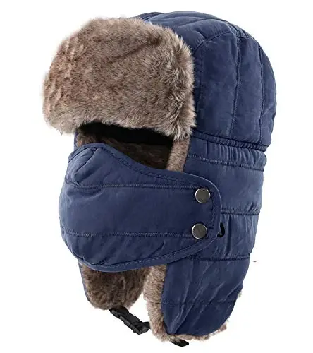 Connectyle Men's Trooper Trapper Hat Warm Winter Hats with Removable Face Mask Earflaps Faux Fur Hunting Outdoor Hat - CONNECTYLE