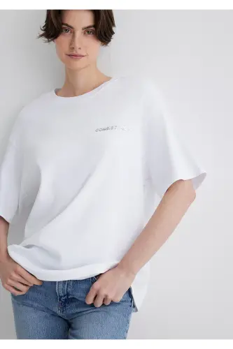 Consistency Baskılı Beyaz Tişört Oversize / Geniş Kesim 1612756-620 - 1