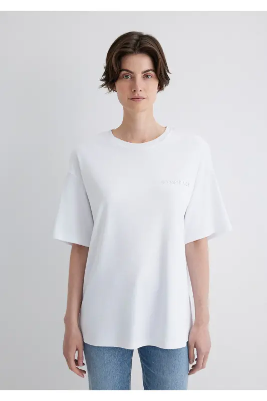 Consistency Baskılı Beyaz Tişört Oversize / Geniş Kesim 1612756-620 - 4