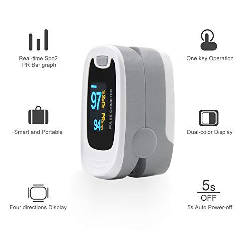 CONTEC CMS50NA Pulse Oximeter Fingertip Blood Oxygen Saturation Monitor SpO2 and PR Value Waveform Blood Oxygen Neck/Wrist Corda, Grey - 2