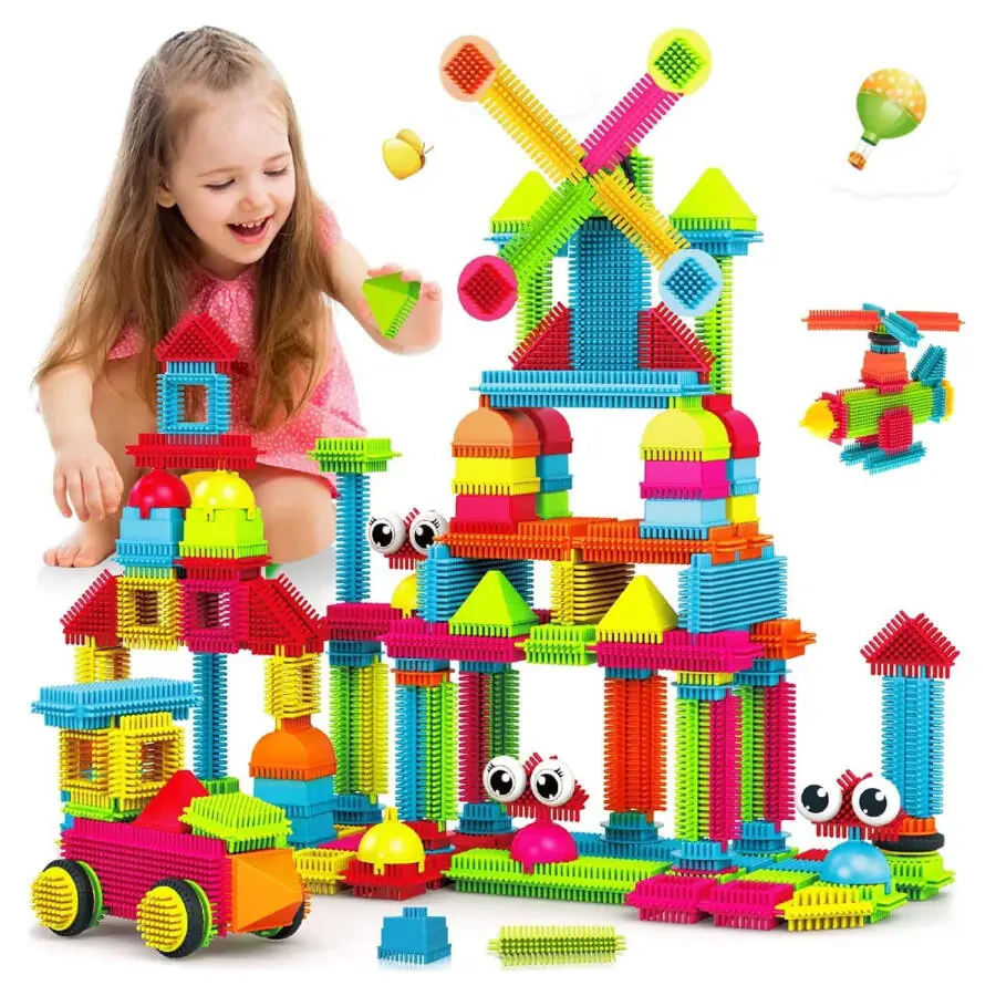Contixo STEM Bristle Building Blocks for Toddlers & Kids Ages 3-8, Educational & Sensory Toy Building Set, 144 pcs - Rainbow Colors - 1