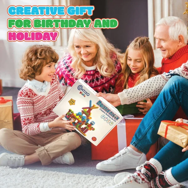 Contixo STEM Bristle Building Blocks for Toddlers & Kids Ages 3-8, Educational & Sensory Toy Building Set, 144 pcs - Rainbow Colors - CONTIXO (1)