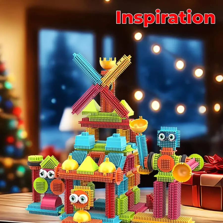 Contixo STEM Bristle Building Blocks for Toddlers & Kids Ages 3-8, Educational & Sensory Toy Building Set, 144 pcs - Rainbow Colors - 5