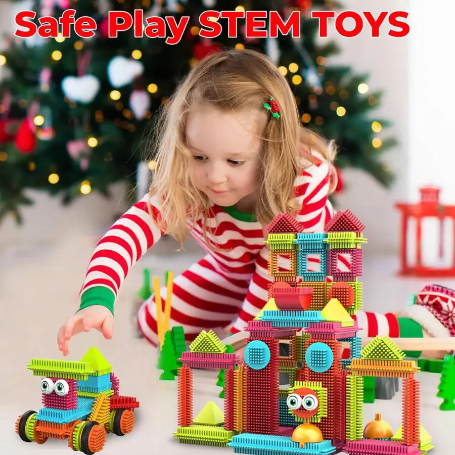 Contixo STEM Bristle Building Blocks for Toddlers & Kids Ages 3-8, Educational & Sensory Toy Building Set, 144 pcs - Rainbow Colors - 6