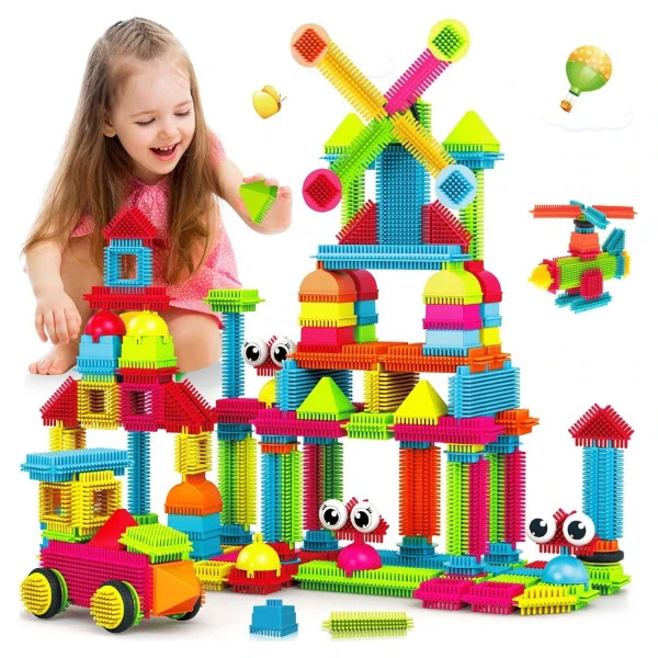 Contixo STEM Bristle Building Blocks for Toddlers & Kids Ages 3-8, Educational & Sensory Toy Building Set, 144 pcs - Rainbow Colors - 1