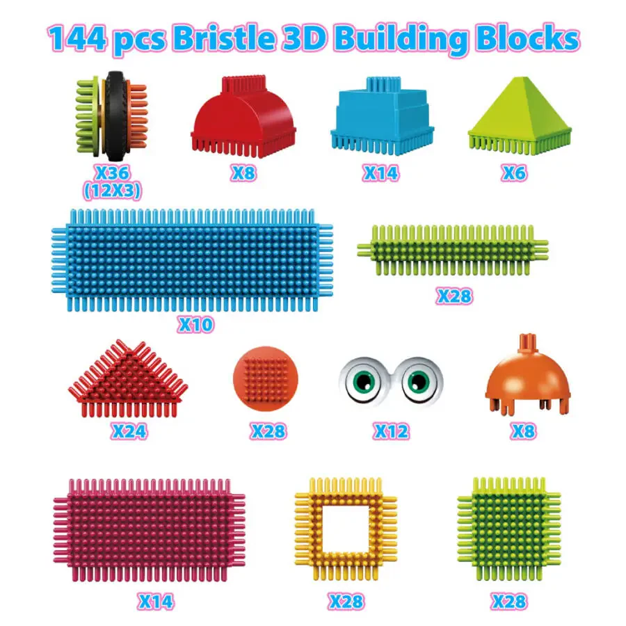 Contixo STEM Bristle Building Blocks for Toddlers & Kids Ages 3-8, Educational & Sensory Toy Building Set, 244 pcs - Rainbow Colors - 2