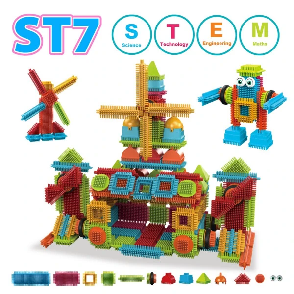 Contixo STEM Bristle Building Blocks for Toddlers & Kids Ages 3-8, Educational & Sensory Toy Building Set, 244 pcs - Rainbow Colors - 7