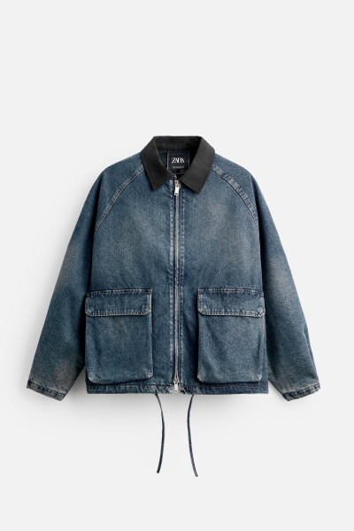 Contrast collar denim jacket - Blue - 25