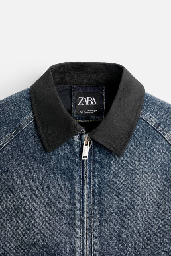 Contrast collar denim jacket - Blue - 27