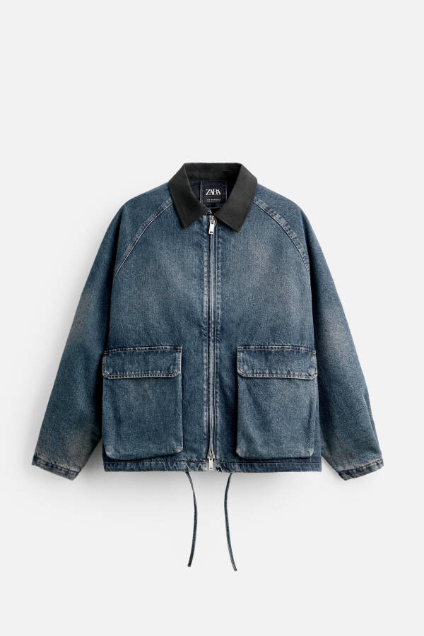 Contrast collar denim jacket - Blue - 16