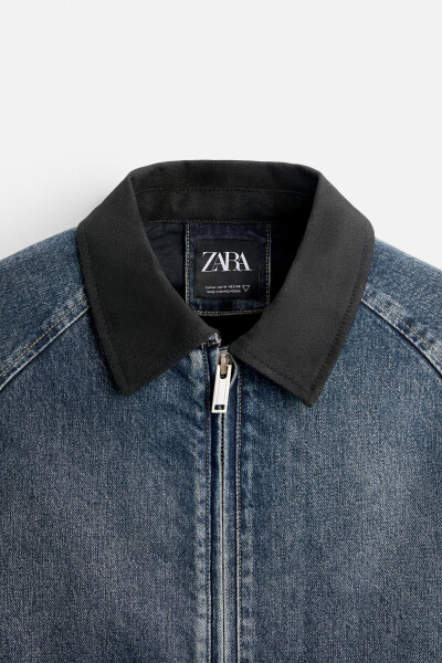 Contrast collar denim jacket - Blue - 18