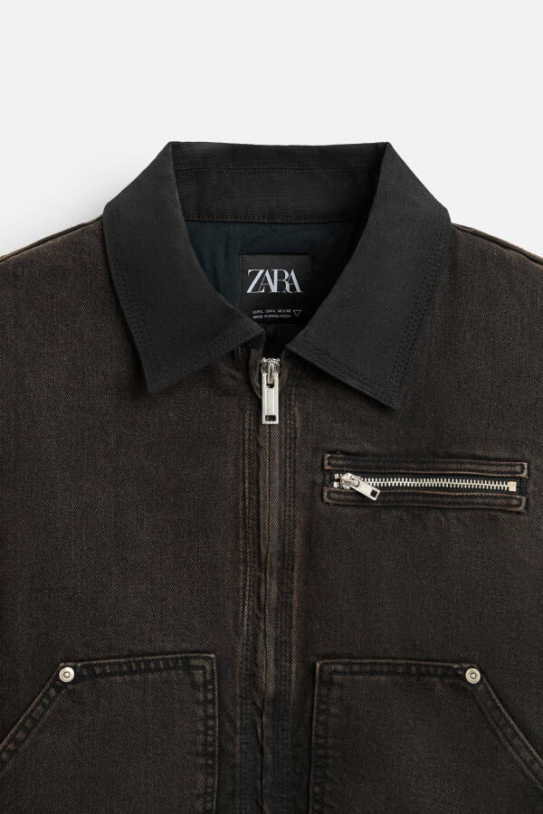 Contrast collar denim jacket, dark brown - 16