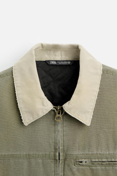 Contrast collar jacket - Grey green - 16