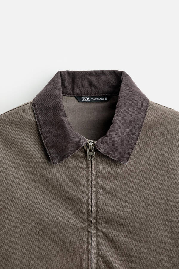 Contrast collar jacket in gray brown. - 16