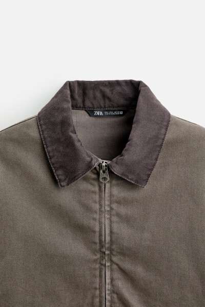 Contrast collar jacket in gray brown. - 8