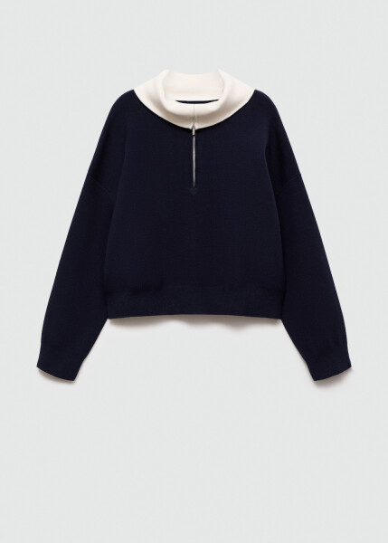 Contrast collar, navy blue sweater. - 13