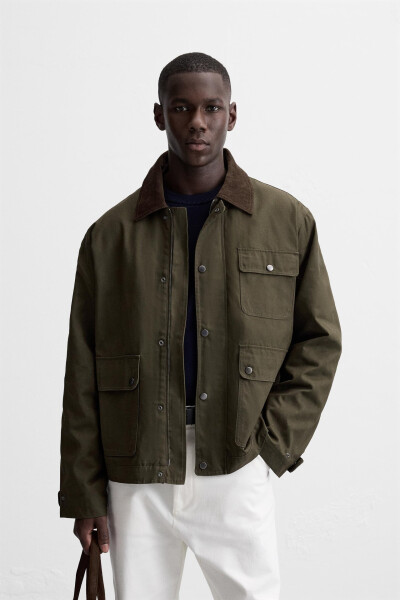 Contrast collar pocket jacket - Khaki - 10