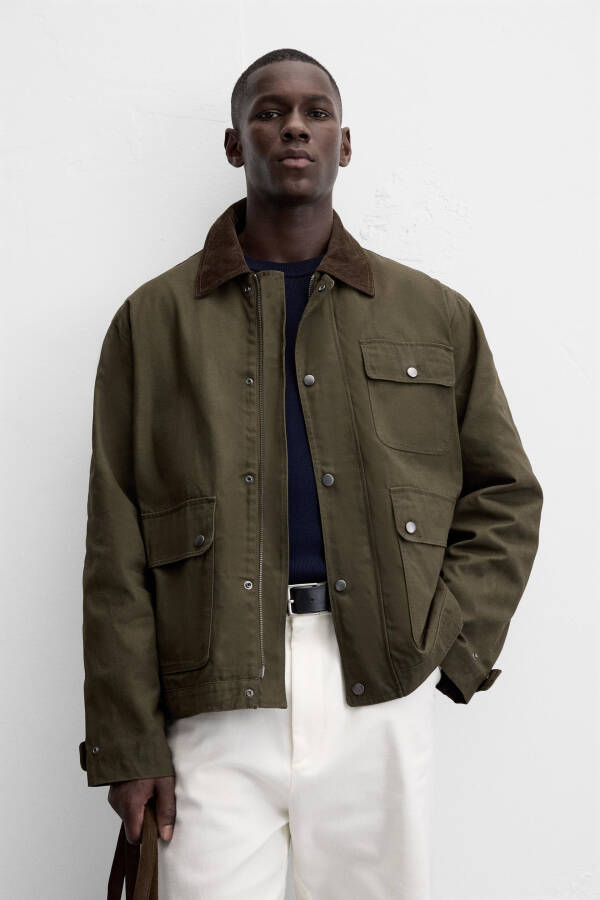 Contrast collar pocket jacket - Khaki - 13