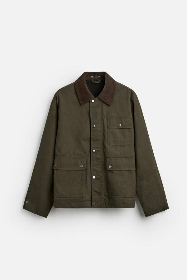 Contrast collar pocket jacket - Khaki - 14