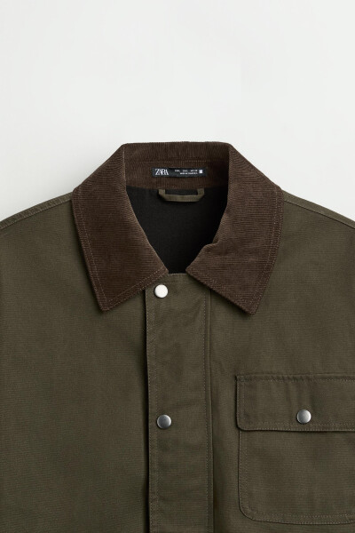 Contrast collar pocket jacket - Khaki - 16