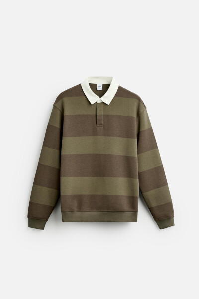 Contrast Collar Polo T-Shirt - Brown / Green - 14