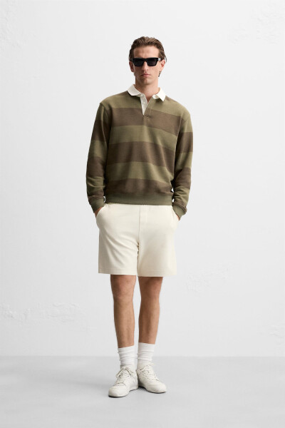 Contrast Collar Polo T-Shirt - Brown / Green - 1