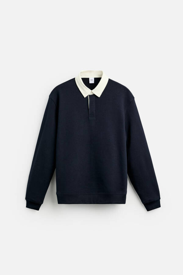 Contrast Collar Polo T-Shirt - Navy Blue - 14