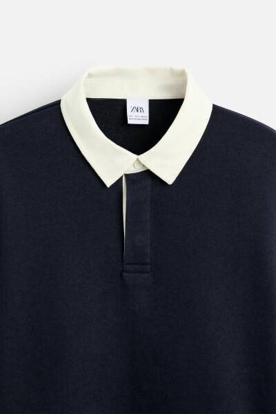 Contrast Collar Polo T-Shirt - Navy Blue - 16