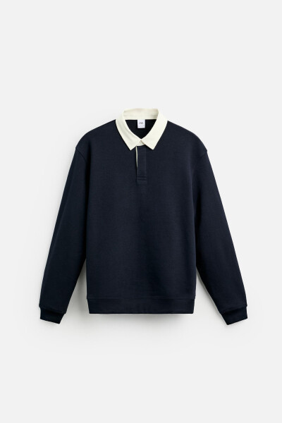 Contrast Collar Polo T-Shirt - Navy Blue - 6