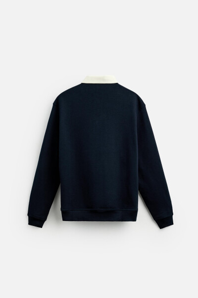 Contrast Collar Polo T-Shirt - Navy Blue - 7