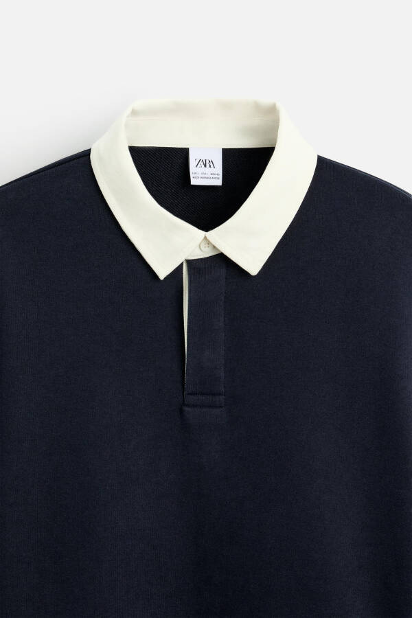 Contrast Collar Polo T-Shirt - Navy Blue - 8