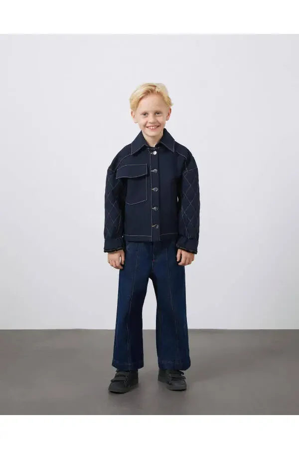 Contrast Stitch Detail Navy Unisex Jacket - 1