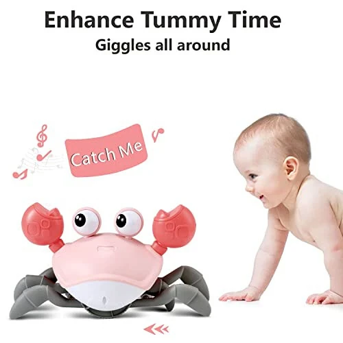 control future Baby Girl Toys Tummy Time: Pink Crawling Crab Babies Montessori Toy Learning 36 Months 3 Year Old Birthday Infant Girls Valentines Day Gifts Stuff 0 1 2 Essentials - 7