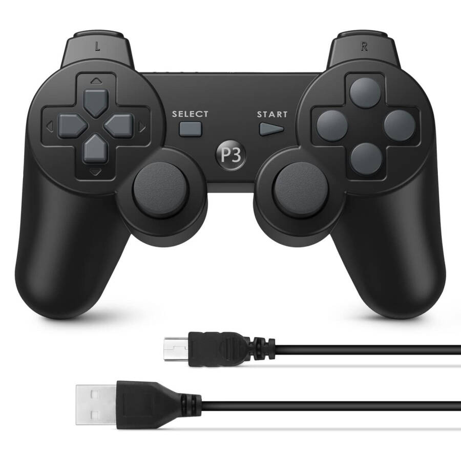 Controllers for PS3 ,Wireless Playstation 3 Gaming Controller with Double Shock & Motion Sensor, PS3 Controller Bluetooth Rechargeable Gamepad Remote PS3,Black(1 Pack) - 8