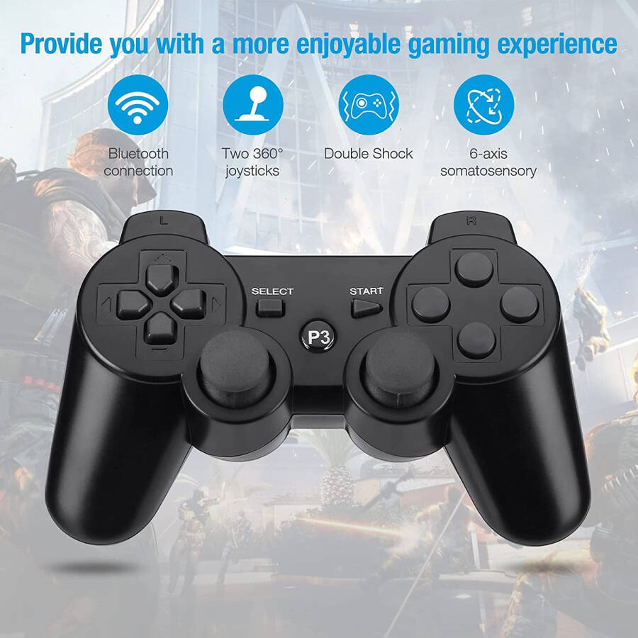 Controllers for PS3 ,Wireless Playstation 3 Gaming Controller with Double Shock & Motion Sensor, PS3 Controller Bluetooth Rechargeable Gamepad Remote PS3,Black(1 Pack) - 10